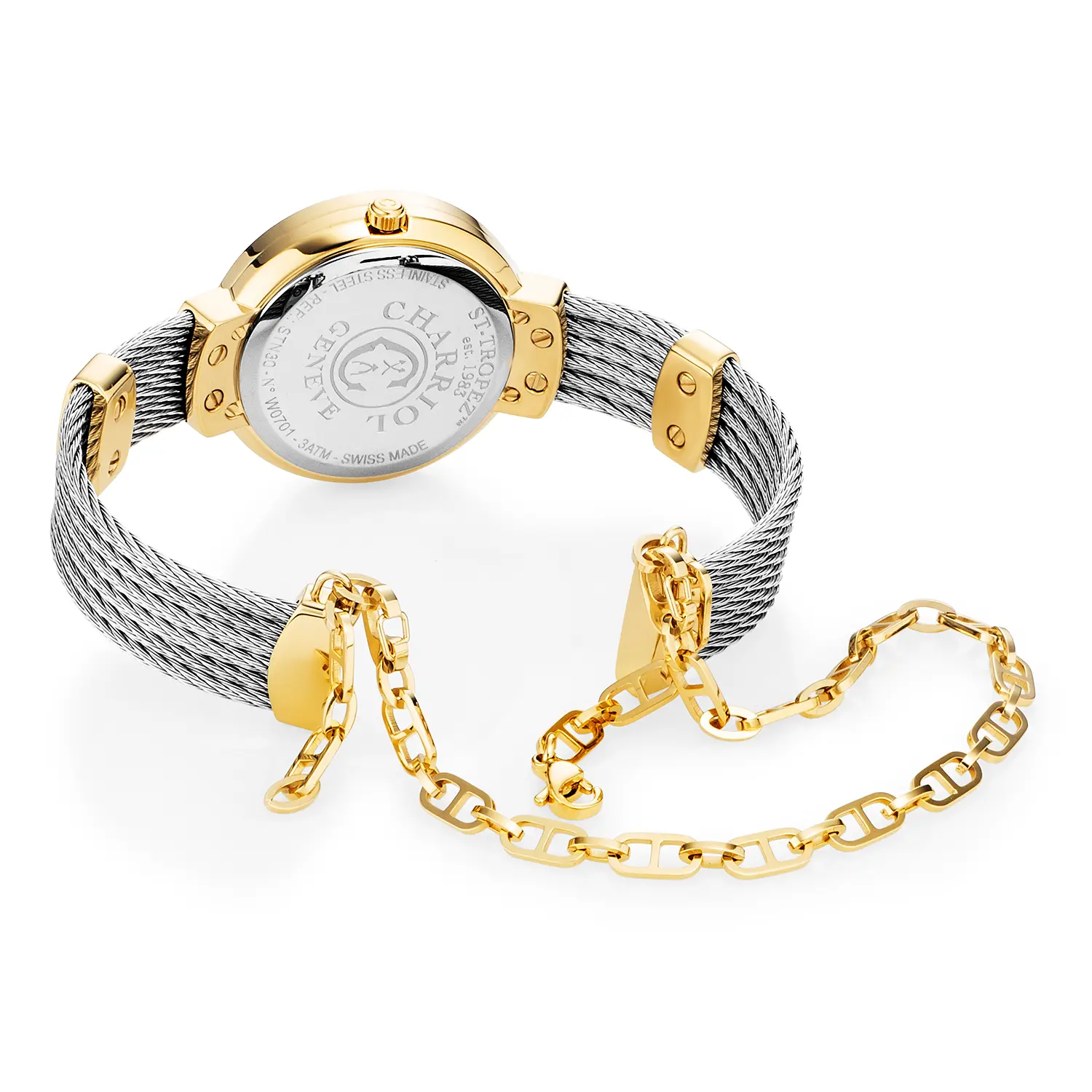 ST TROPEZ, 30MM, QUARTZ CALIBRE, MOTHER-OF-PEARL WITH 10 DIAMONDS DIAL, MOTHER-OF-PEARL BEZEL, STEEL CABLE BRACELET - Image 5